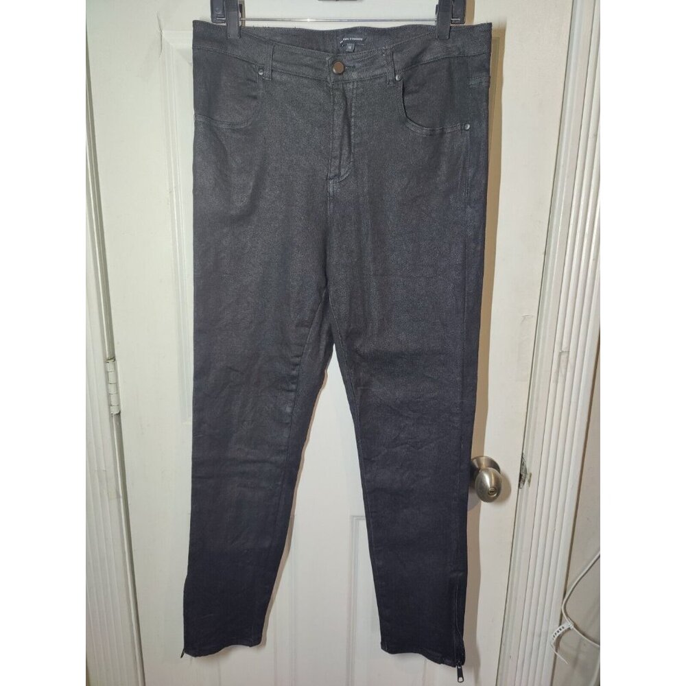 Universal Standard Meuse Black Resin Coated High Rise Zip-Ankle Jeans 10 (33x29)